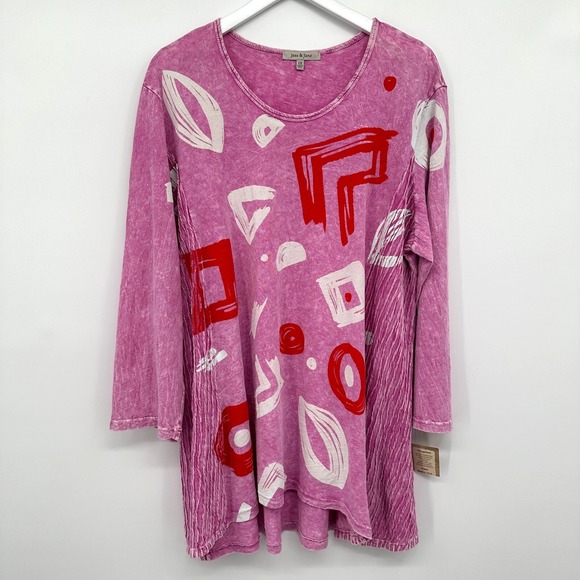 Jess & Jane Tunic Top Shirt Blouse Size 1X Knit Artsy‎ Statement Lagenlook FLAW - Picture 1 of 13